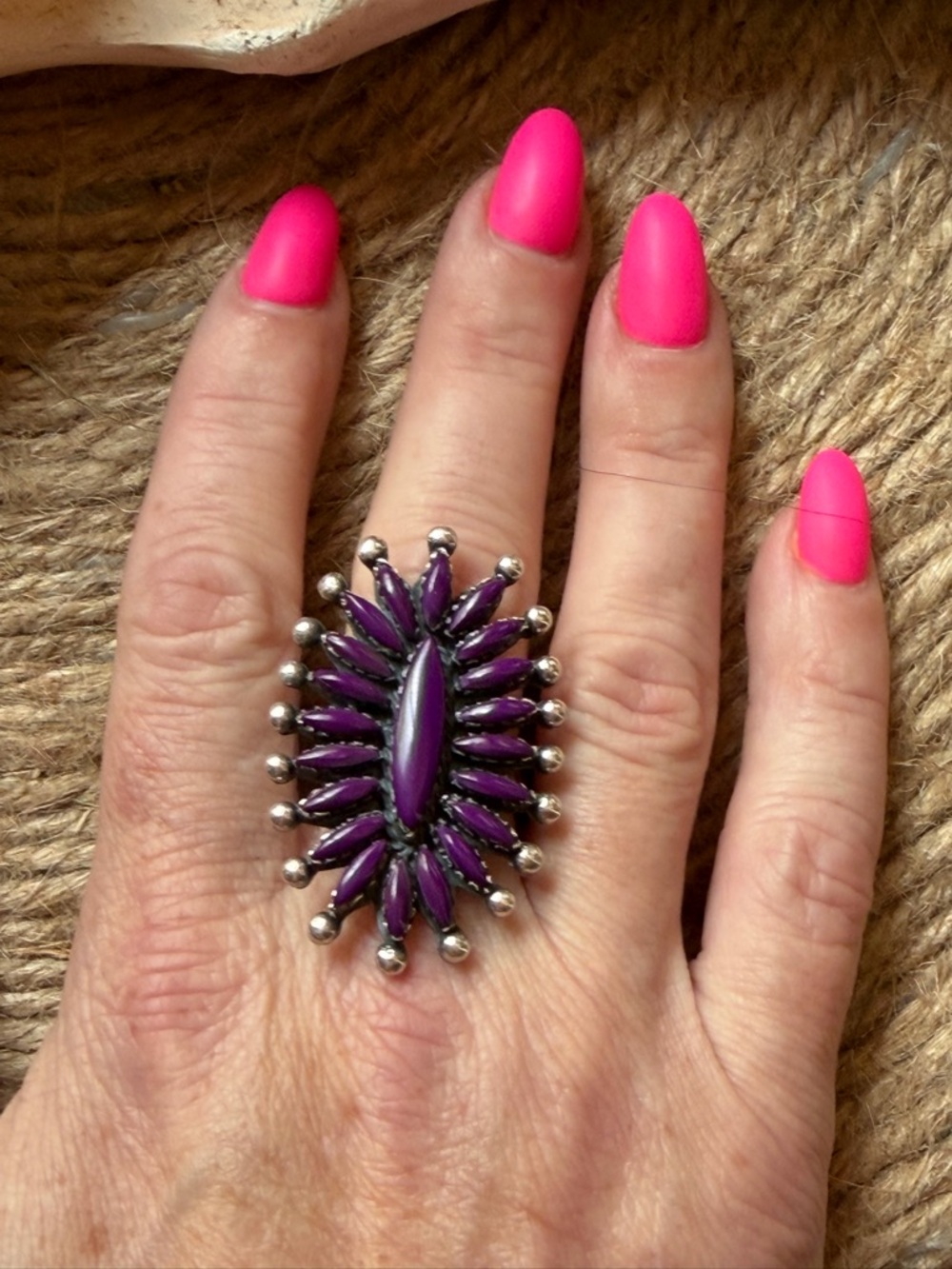 Block Sugilite Purple Needle Point Sterling Silver Statement Ring - Picture 5 of 5
